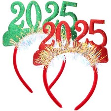 2pcs New Year Party Headband 2025 Happy New Year Hairbands with Gold Foil Gli...