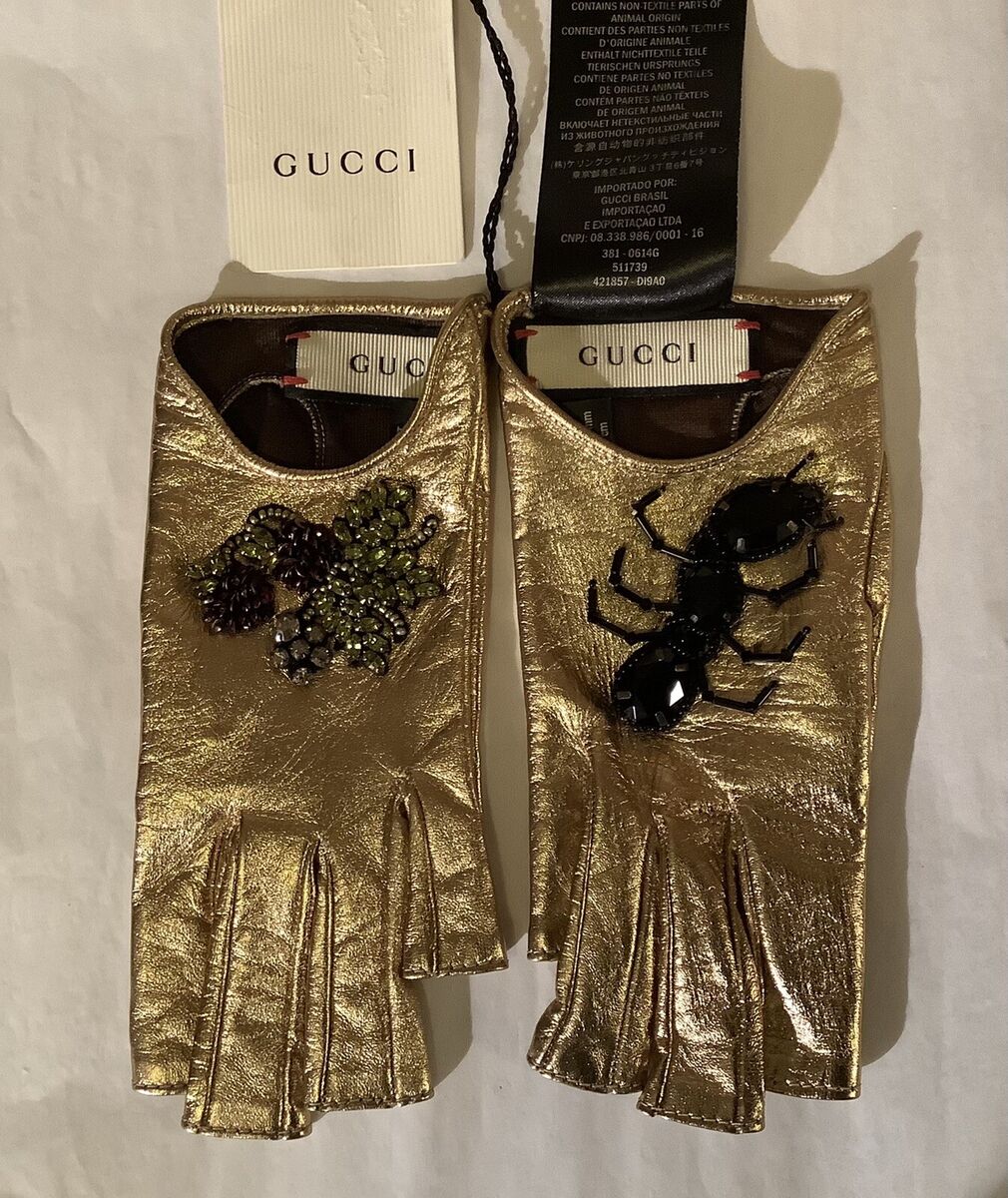 GUCCI women's gloves NWT Leather Gold size 6,5