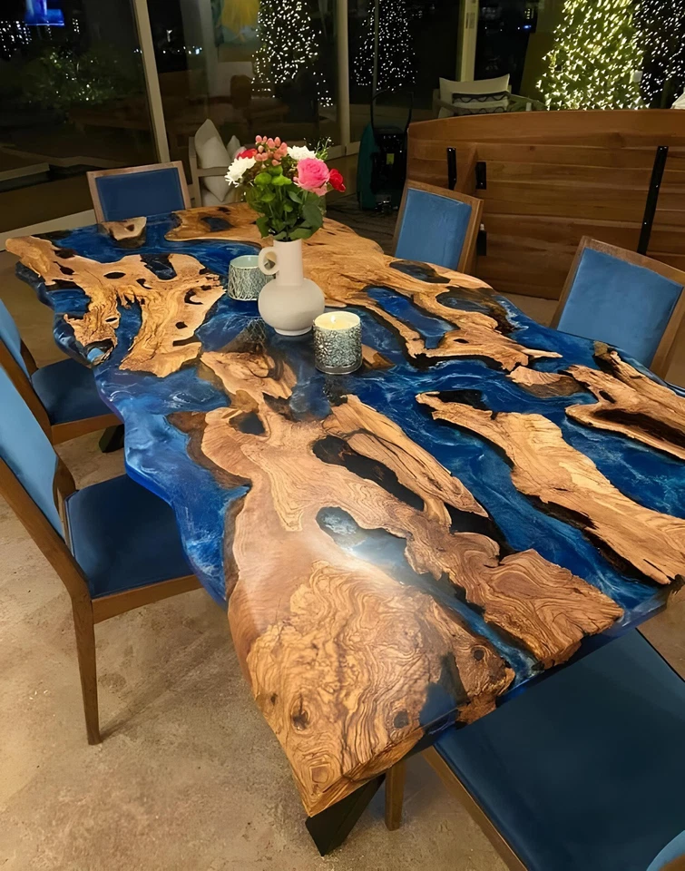 Custom Handmade Live Edge Epoxy Dining Table | Epoxy Resin Kitchen Table - Image 3 of 4