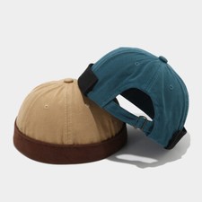 Unisexe Docker Chapeau Avec Roulé Bord Rétro Réglable Rond Haut Hip Hop Chapeau