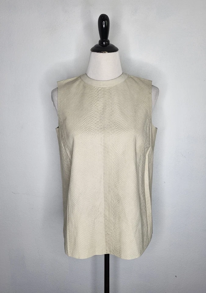 VINCE Top Women's Size Small Ivory Snake Embossed Nabuck Lamb Leather Tank - Image 2 of 4