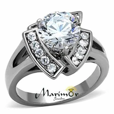3.1 Ct Round Cut Zirconia High Polished Stainless Steel Engagement Ring Sz 5-10