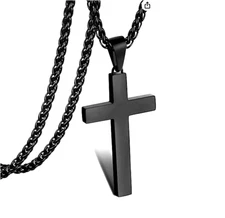 Men 2" LARGE CROSS CHRISTIAN PRAY HOPE FAITH ROYAL BLACK Pendant 20" Necklace