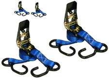 10 ft Ratchet Tie-Down Strap, S-Hook, 1 in Width 1200 lbs Break Strength, 2 Pack