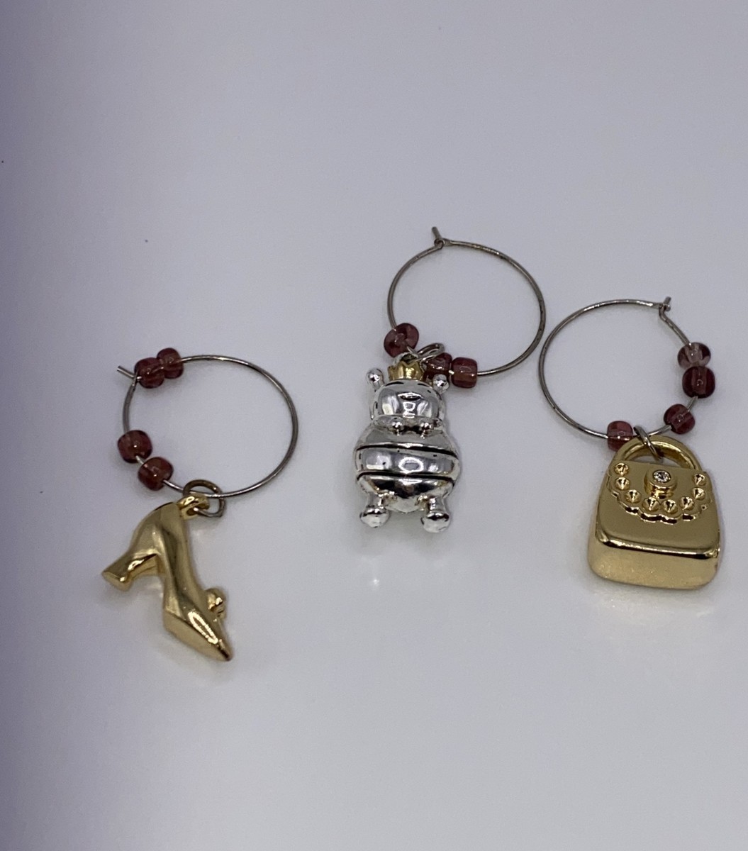 Pandora Wine Glass Charms Set of Five Angel, Ring, Bee, Shoe, Purse EUC |  eBay