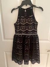 In Girl Black Lacy Formal Dress, Beaded Waist, Girls Sz 10 Perfect For Cotillion