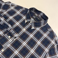 Banana Republic Men's Navy Brown Plaid Cotton Long Sleeve Shirt L