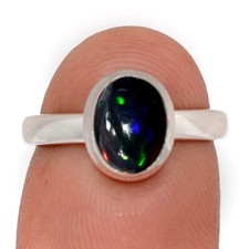 Natural Chalama Black Opal 925 Sterling Silver Ring Jewelry s.6 CR68964