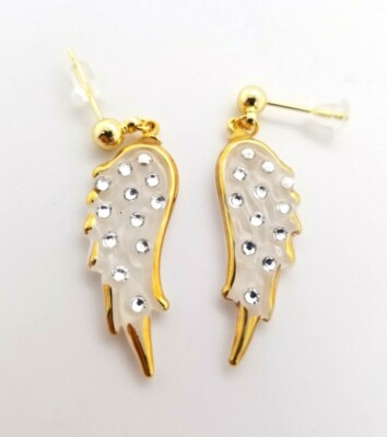 Glass Baron Angel Wing Earrings Genuine Crystals 22Kt Gold