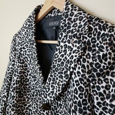 Kasper Leopard Jacket Blazer Women's 10 Button 3/4 Sleeve Crop Collar Top Career