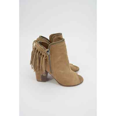 Dolce Vita Tan Suede Fringe Open Toe Side Zip Boots Size