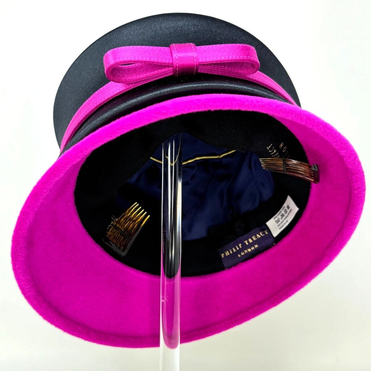 no58 - Philip Treacy Hot Pink Lapin Felt & Satin Structural Cake Hat sz M image 6