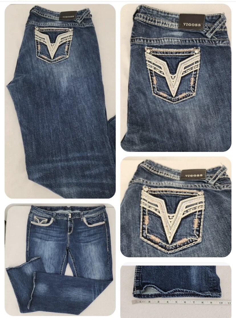 Vigoss Denim Jeans Women Plus Size 24 The Chelsea Slim Boot Jeweled Embroidered 