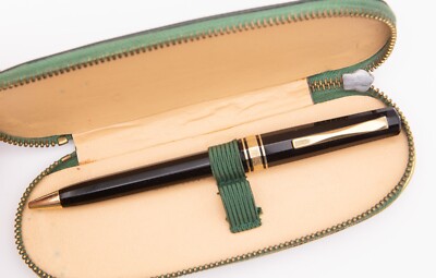 Vintage Omas Extra schwarzer Zelluloid Kugelschreiber mit vergoldetem Rand