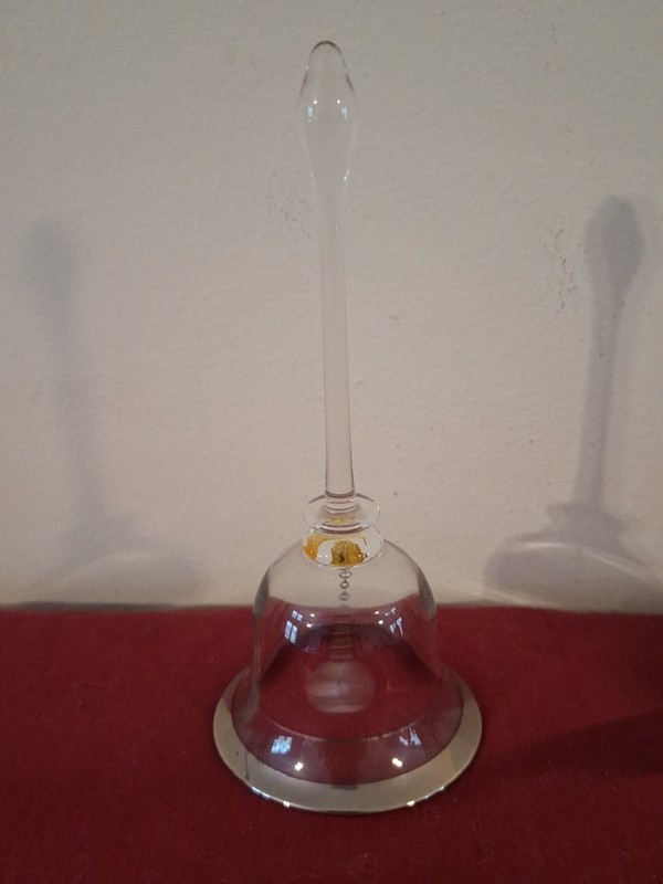 Crystal Clear Vintage Glass Bell with Silver Trim 7" Tall