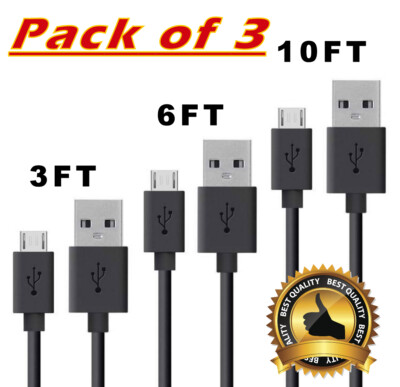 3x PACK OEM MICRO USB FAST CHARGING CABLE FOR ANDROID CELL PHONE 3FT + 6FT+ 10FT