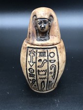 Egyptian Canonic Jar Hieroglyphics Carved Heavy Stone Resin? AE