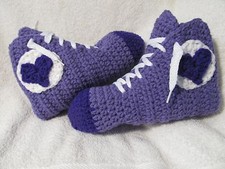 Crochet High Top Sneaker Slipper/Socks in Teen or Women Purple w/Heart -Handmade