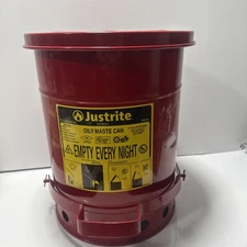 Justrite 6 Gallon Oily Waste Safety Can Foot Operated Self Closing Lid in Red