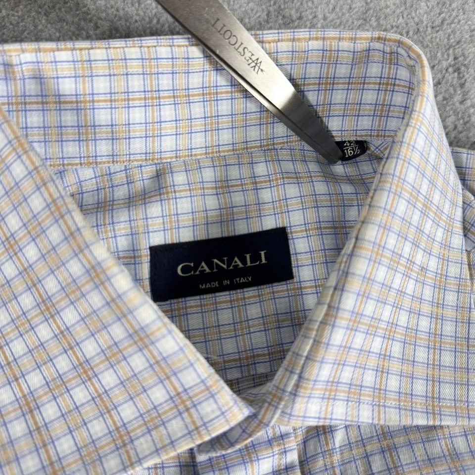 Camisa de vestir Canali para hombre 42 16,5 azul a cuadros hecha en Italia manga larga Foto 2 de 4