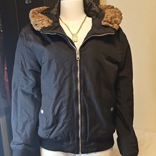 H&M Womens Black Bomber Jacket Full Zip Hoode...