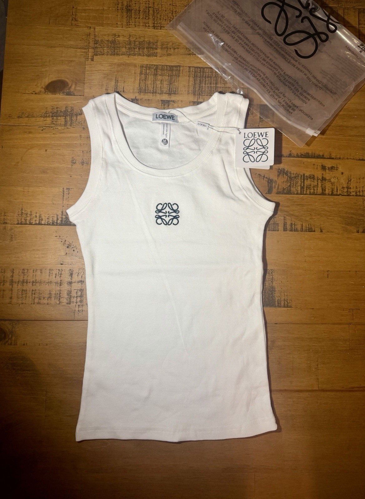 Women’s Loewe White Top with Black Embroidered Logo. Size Medium . Small Fitment