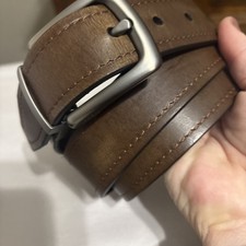 FOSSIL Brown Thick Leather Belt Gunmetal Buckle Sz 40