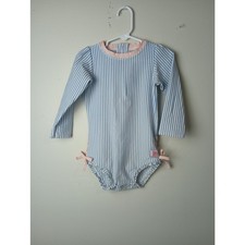 Ruffle Butts Baby Girls One Piece Rash Guard Blue White Seersucker Infant 2T