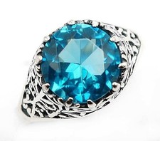 3CT Natural Blue Topaz 925 Solid Sterling Silver Vintage Style Ring Sz 6
