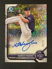Gabriel Hughes 2022 Bowman Chrome 1st Auto Sparkle Speckle /71 Rockies 
