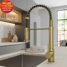 Brushed Brass Pull Out Kitchen Mixer Tap Single Lever Mono Swivel Spout Modern