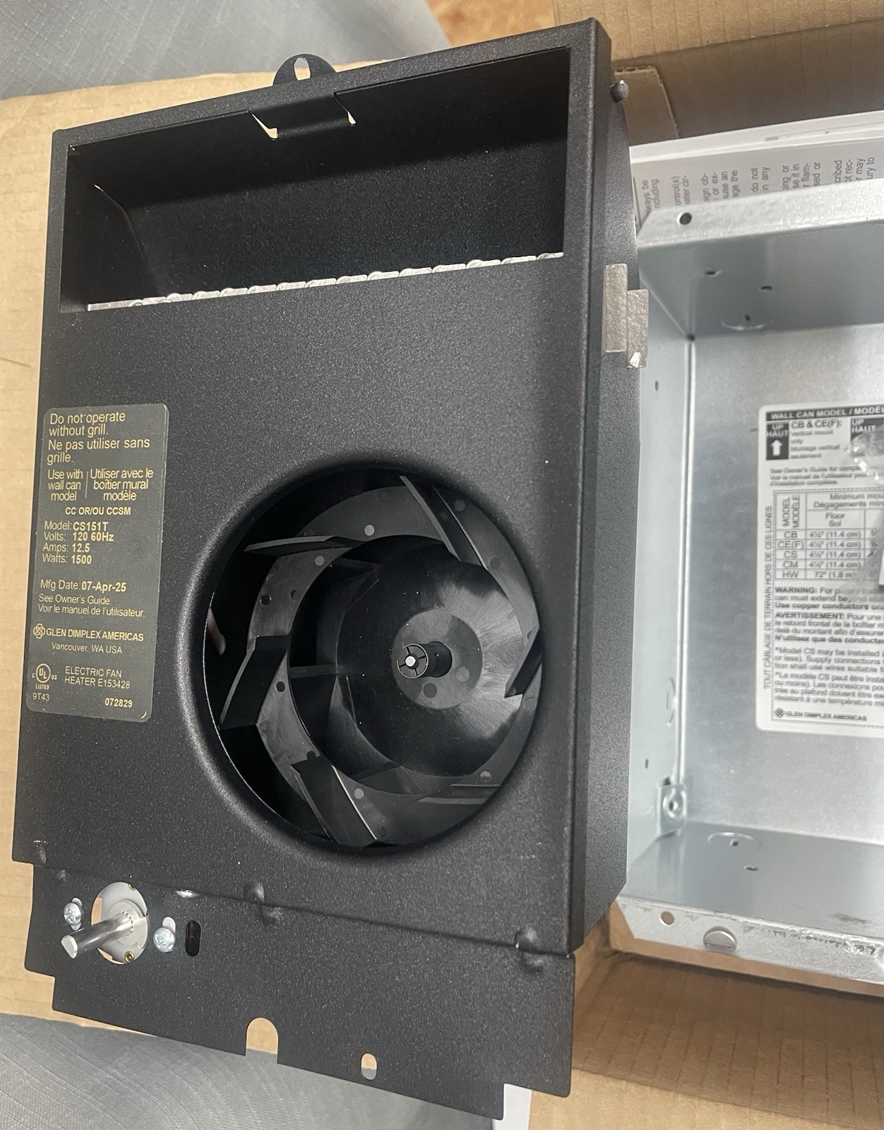 Wall Electric Heater x 12 in. 1500-Watt 120-Volt Fan-