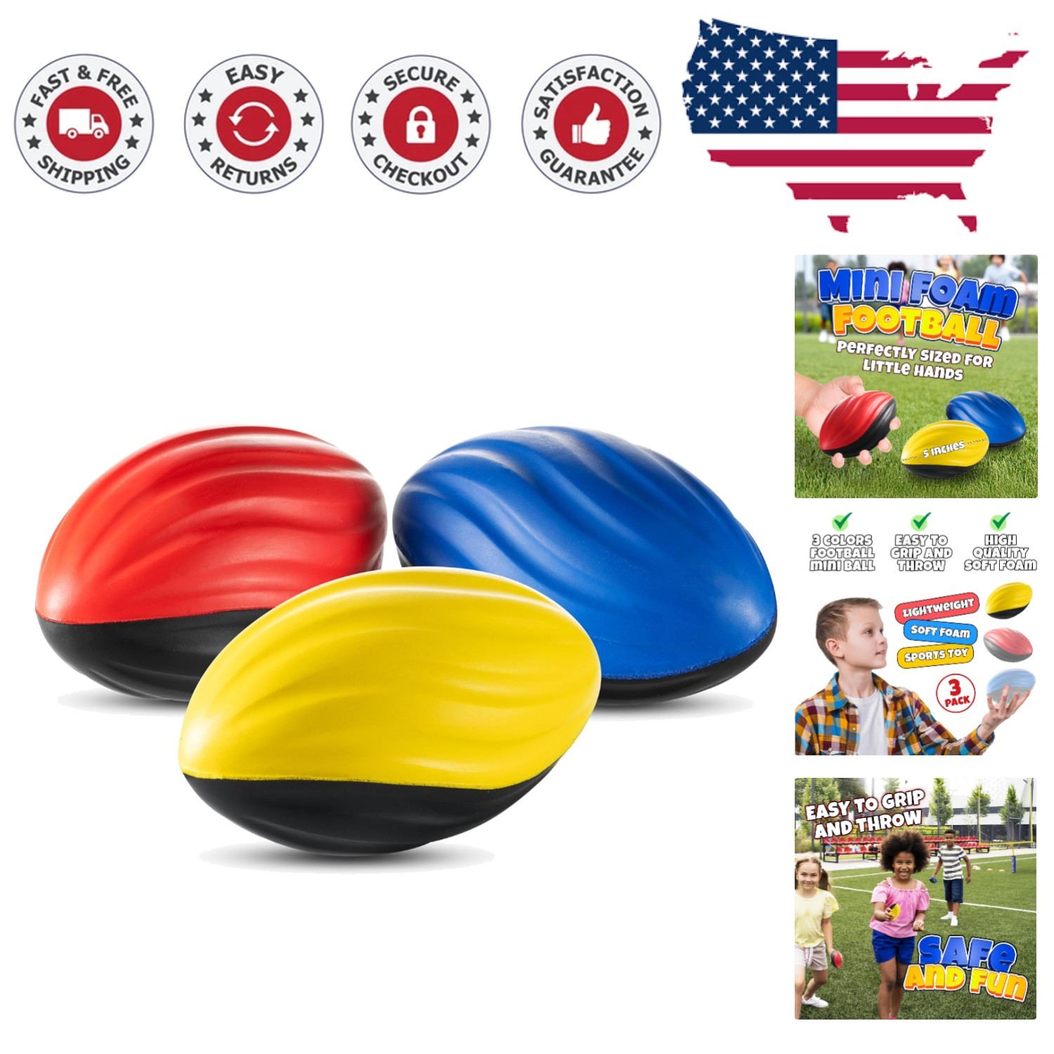 Bright Two-Tone 5” Mini Foam Footballs - Perfect for Indoor and Outdoor Play
