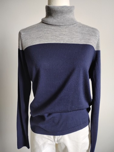 Talbots reine Merinowolle leichter Rollkragen dunkelblau grau klassisch Gr. XL