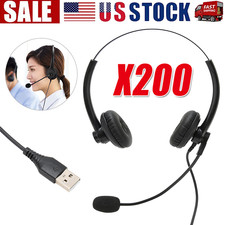 USB Headset Headphone Microphone Noise Cancelling For PC Computer Call Chat LOT