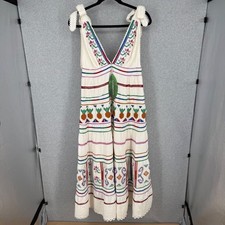 Farm Rio Embroidered Tiered Linen Blend Maxi Dress Size XL Off White Boho NEW