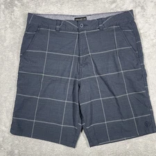 Hang Ten Board Shorts Mens 36 Blue Plaid Beach Casual Surfer Walking Striped