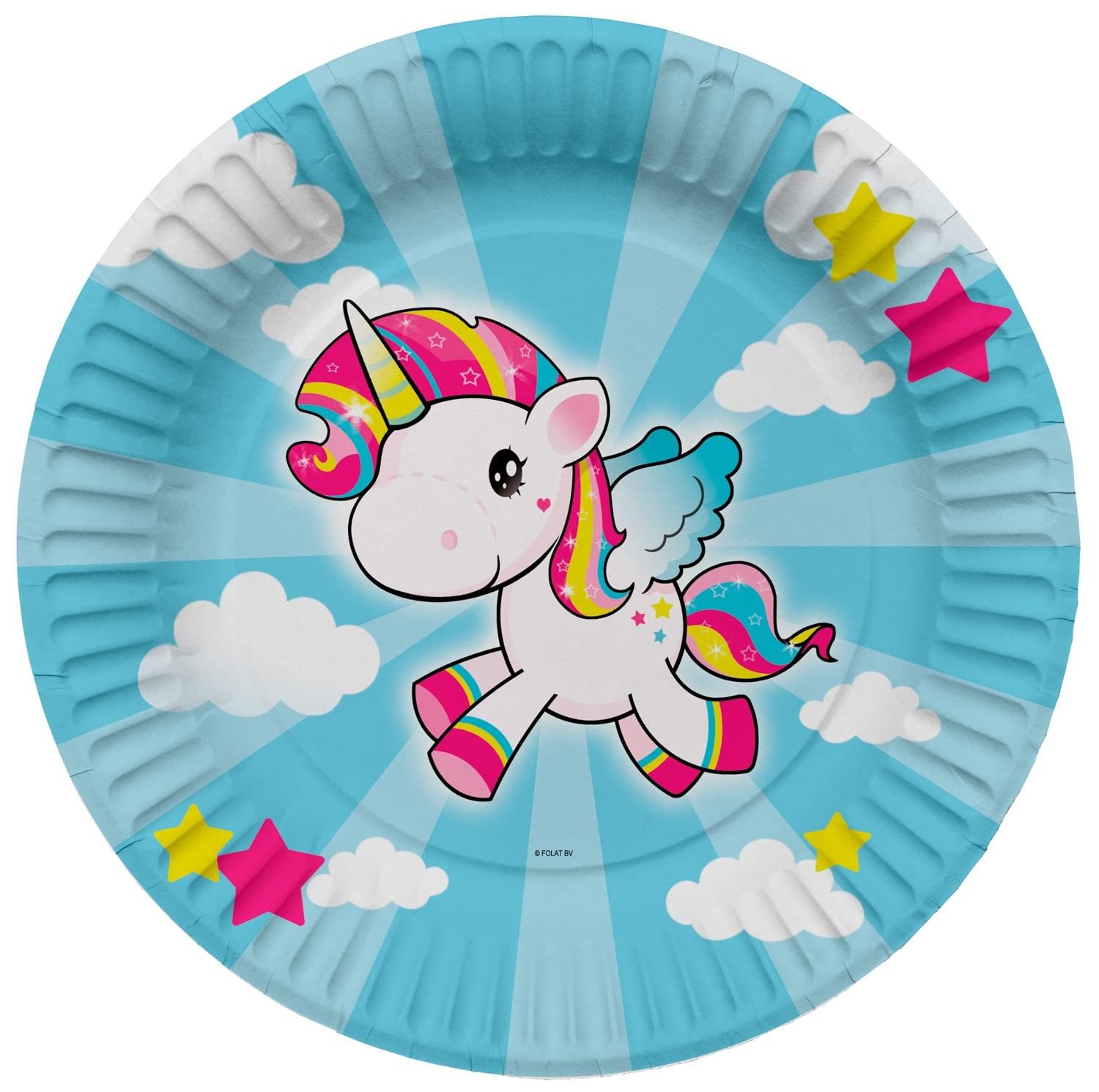 Folat 61933 Paper Party Tableware Pappteller Rund Ø Einhorn 23cm-8 Stück Einwegg