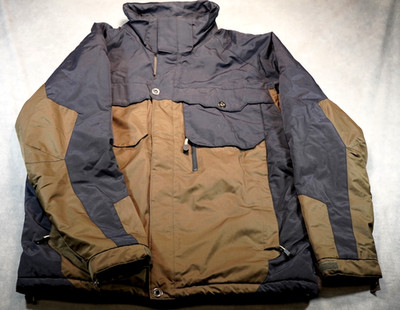 Chalet Ski Wear Jacket L Black Tan Zip Pockets Snow Skirt Vented