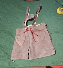Vintage German Lederhosen Childs 1958 Grey Suede Leather Adjustable Straps