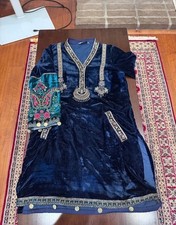 Maria B Velvet Embroidered Salwar Kameez Navy Blue  Green Set - Size S