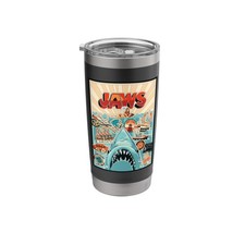 Jaws 50th Anniversary Poster Amity Sticker Collage 2-Sided 20 Ounces, Black