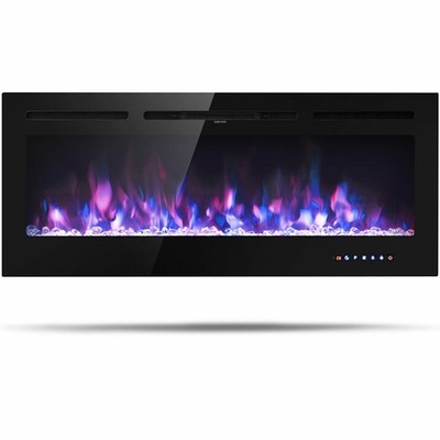 50'' Electric Fireplace Recessed and Wall Mounted 750W/1500W W/ Multicolor Flame