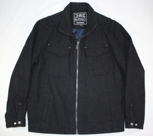 Buffalo David Bitton Jacket Men's L Wool Blend Tweed Insulated Plaid Black