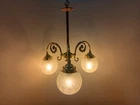Handmade Brass Chandelier – 3 Arm Vintage Style Ceiling Light with Glass Globe