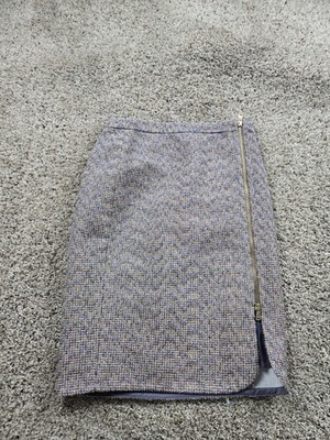 J Crew Pencil Skirt Womens 2P Purple Gold Metallic Tweed Zip Front Lined Party