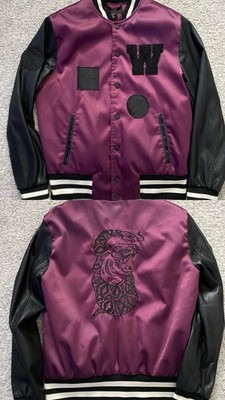 The Weeknd XO Varsity Jacket Satin Bomber Adult Size S Vegan Leather Black Wine