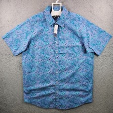NEW Cremieux Casual Shirt Men XLT Tall Stretch Paisley Short Sleeve Blue Pink