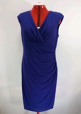 Lauren Ralph Lauren Women’s Sz 14 Ruched Faux Wrap Dress Knee Length Purple