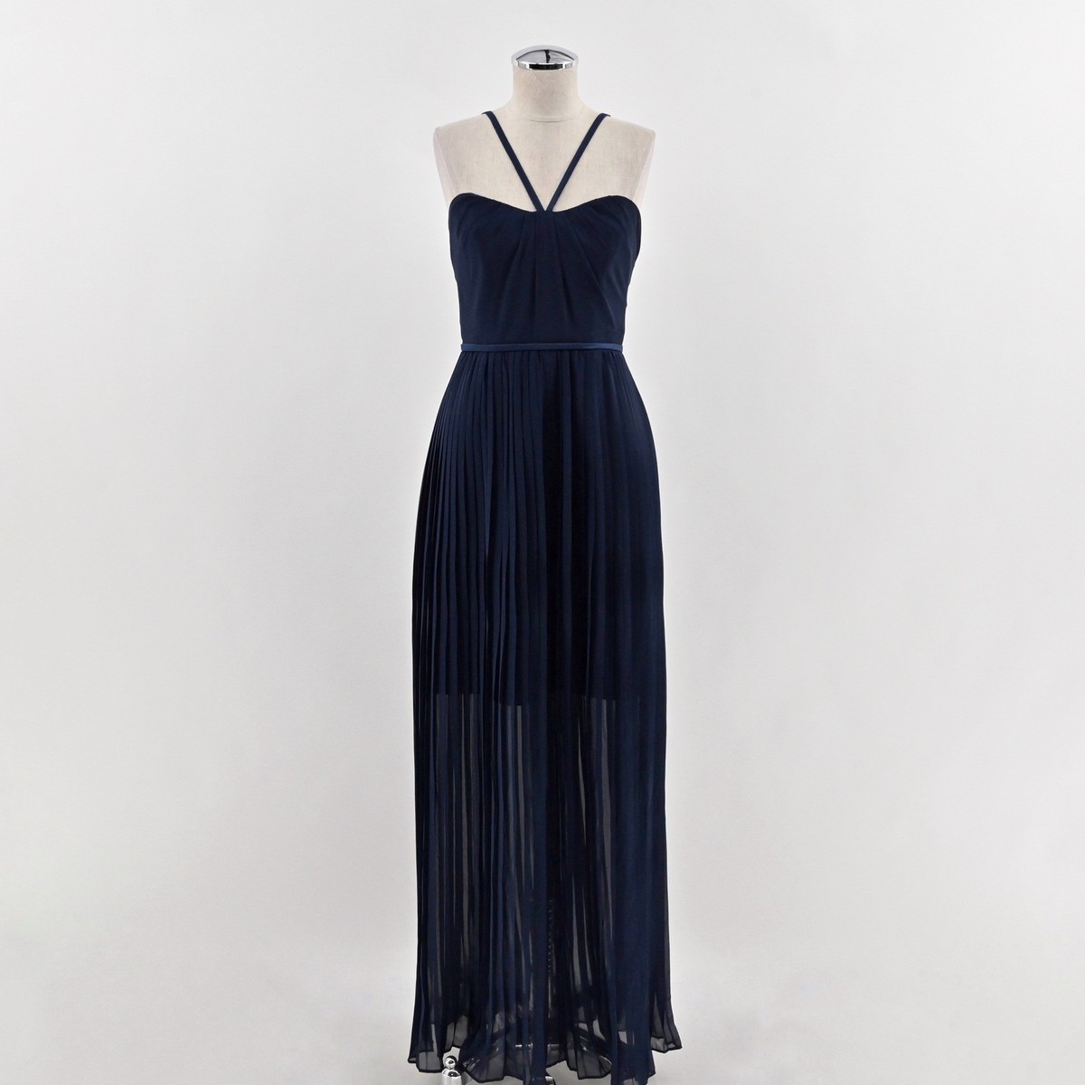 Alfred Angelo Pleated Maxi Dress Womens Size XS Navy Elegant Chiffon Evening Alfred Angelo Pleated Maxi Dress Womens Size XS Navy Elegant Chiffon Evening